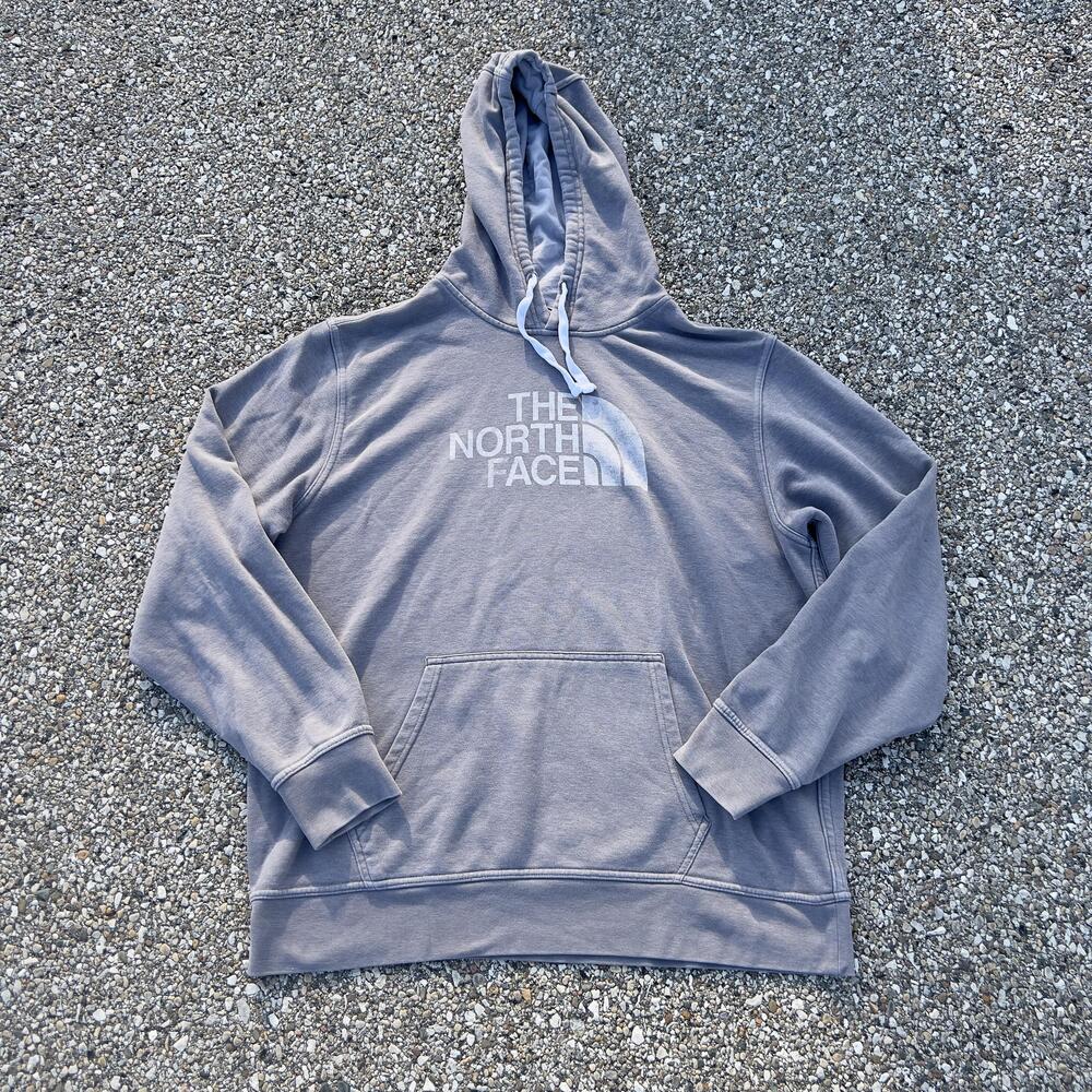 The North Face Hoodie Mens XL Gray Pullover Fleece Sweatshirt Graphic Logo